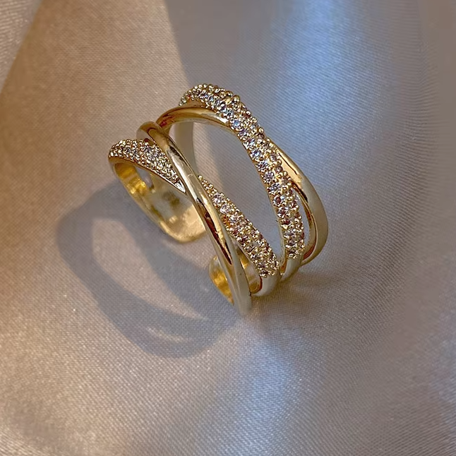 Gold Zirconia Metal Open Ring