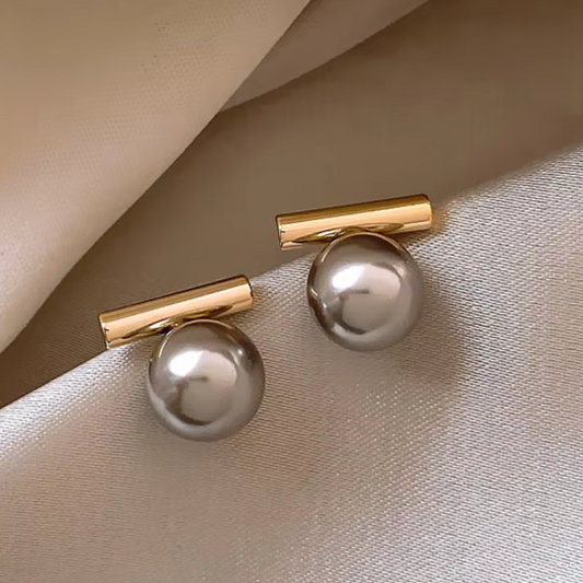 French Simple Grey Imitation Pearl Drop Earrings