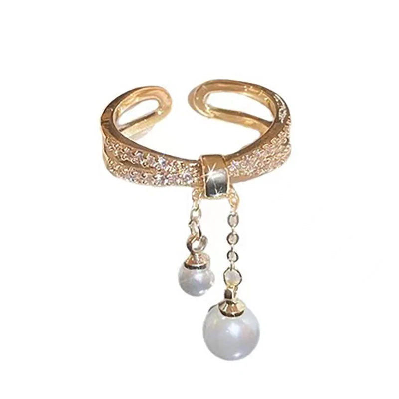 Gold-tone pearl tassel open ring