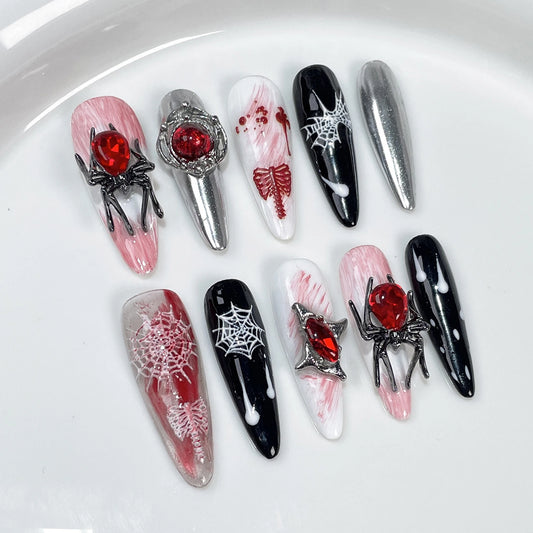 Handmade Press on Nails with Spider Web