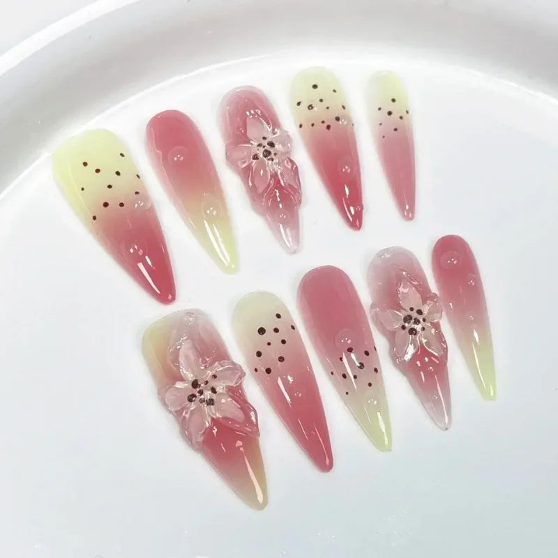 10-Pack Aurora Ombre Pink Press-On Nails 3D Snake