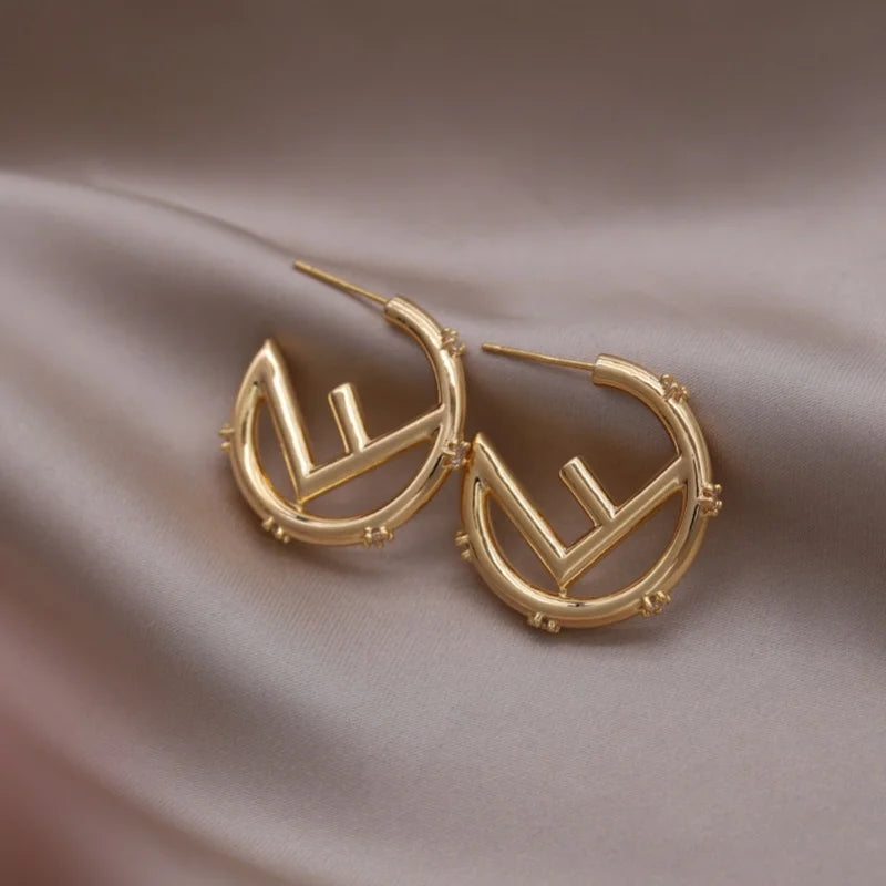 14K gold plated C-type zircon geometric earrings