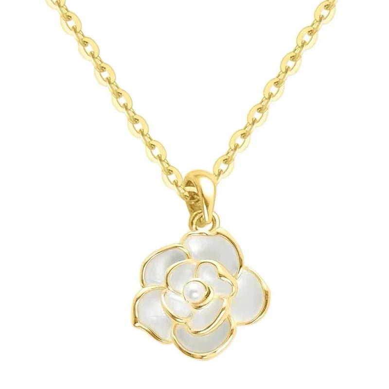 Romantic and Elegant White Camellia Pendant Necklace