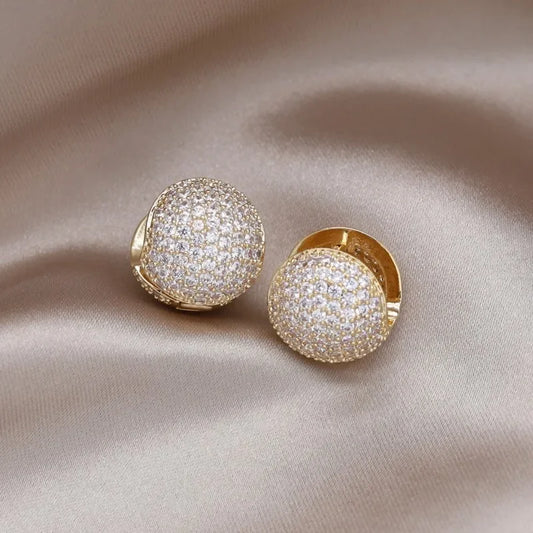 New Design Fashion Jewelry Gold Plated Double Full Zircon Round Earrings