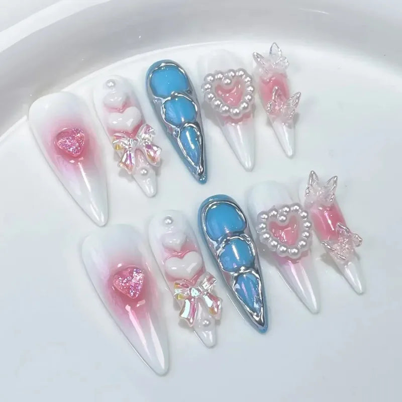 10-Pack Aurora Ombre Pink Press-On Nails 3D Snake