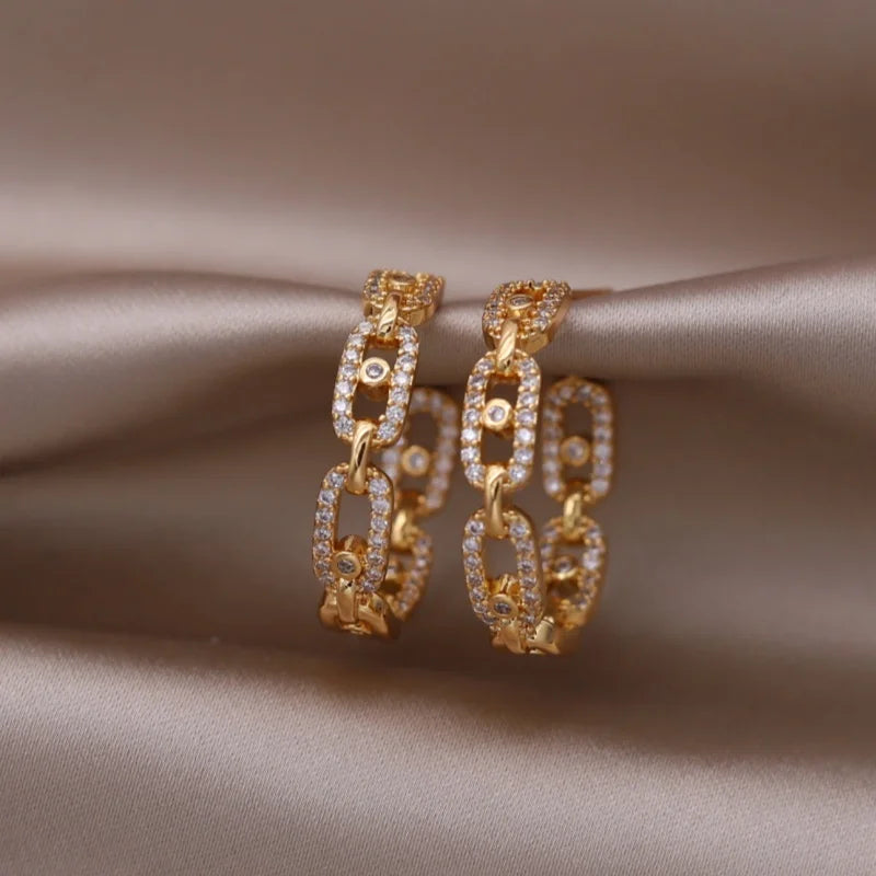 14K gold plated C-type zircon geometric earrings