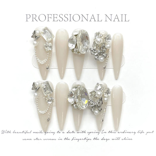 Handmade Press On Nails with Shiny Rhinestone