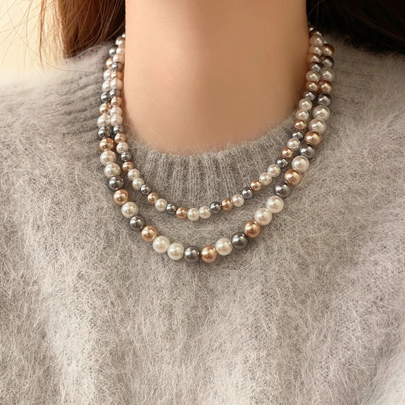 French Elegant Romantic Mixed Color Pearl Necklace