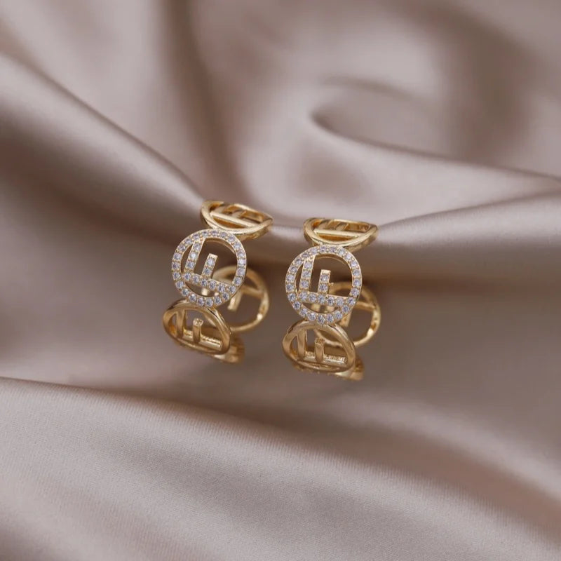 14K gold plated C-type zircon geometric earrings