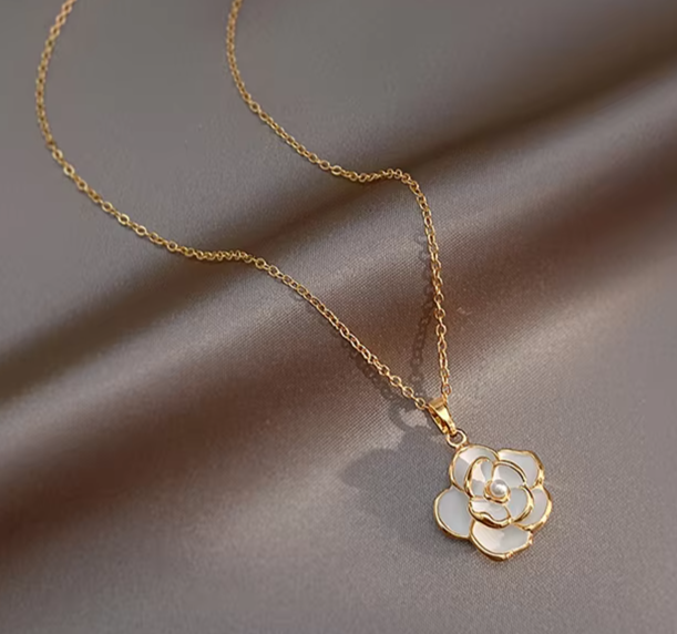 Romantic and Elegant White Camellia Pendant Necklace